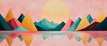 Bunte Berglandschaft mit Sonnenuntergang von Poster Art Shop