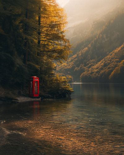 Telephone box by the lake