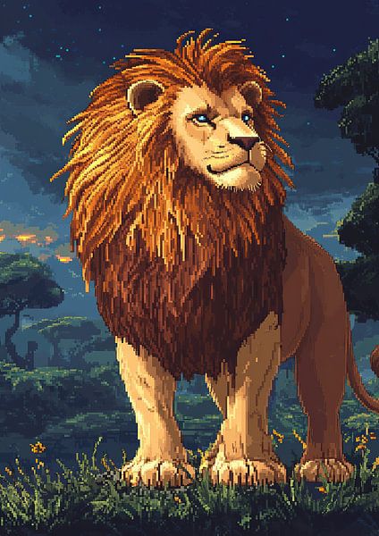 Lion - Pixel Art by Niklas Maximilian on canvas, poster, wallpaper