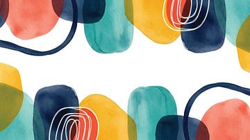 Organische stroming: modern aquarelabstract met mid-eeuwse vormen