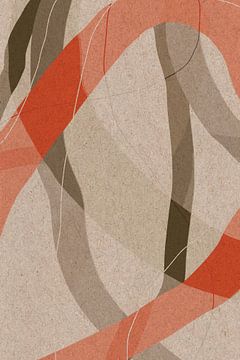 Formes modernes abstraites et minimalistes en rouge corail, brun, beige, blanc V sur Dina Dankers