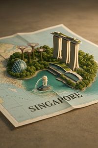 Singapur 3D Karte Diorama - Marina Bay Sands und Gardens by the Bay