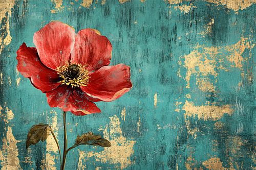 Fleur rouge avec accents dorés