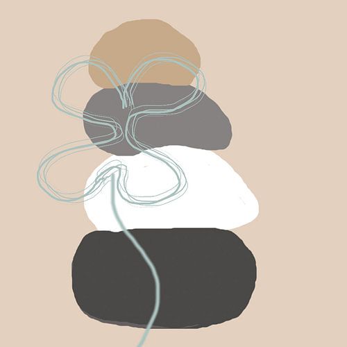 Quelques galets empilés les uns sur les autres avec une fleur, dans le style wabi sabi japandi. sur J.a Dijkstra