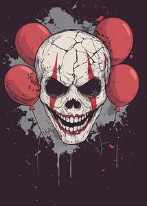Crâne de clown effrayant avec ballons rouges