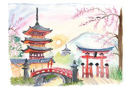 Kyoto Tranquil mountains with almond blossoms in spring by Markus Bleichner