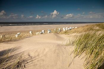 Beach chairs on the main beach, East Frisian Island Spiekeroog, Lower Saxony, Germany, Europe | Stra