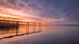 Een steiger aan het rustige Bodenmeer bij zonsopgang van Harald Bader Photography