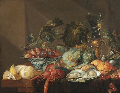 Stilleven met rivierkreeftjes, oesters en fruit, Cornelis de Heem
