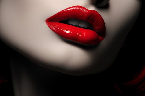 Rode lippen van dichtbij, zwart-wit fotografie