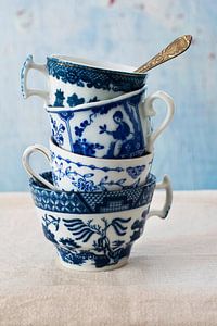 Vieilles tasses orientales, vintage bleu et blanc.