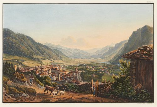 Uitzicht op de stad Chur en omgeving, Johann Ludwig Bleuler