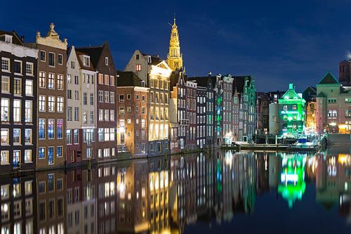 Nachtfoto grachtenpanden te Amsterdam