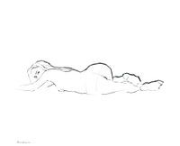 Lying nude.