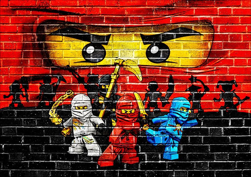 Leerling perzik arm LEGO ninjago muur graffiti 3 van Bert Hooijer op canvas, behang en meer
