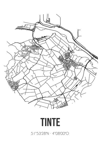 Tinte (Zuid-Holland) | Landkaart | Zwart-wit van Stad & Wand