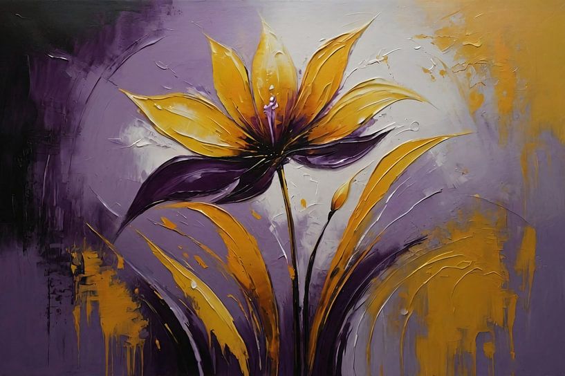 Abstrakte Impasto-Blume in Violett-Tönen von Art & Soul Creations