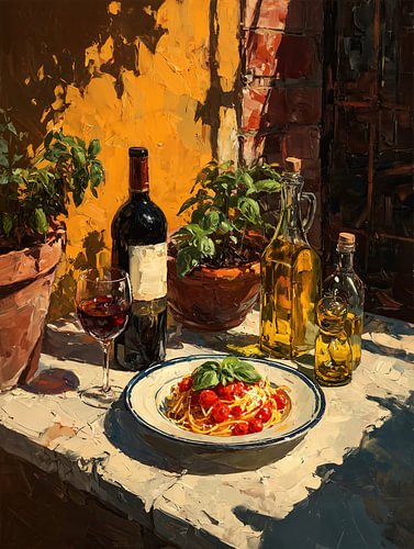 Italiaanse pasta en rode wijn