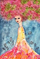 Dame aux cheveux rose-vert