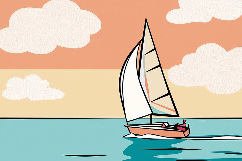 Bateau à voile sur une mer colorée par Imperial Art House
