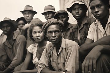 Een oude zwart-witfoto van inwoners van het Caribisch gebied van Animaflora PicsStock