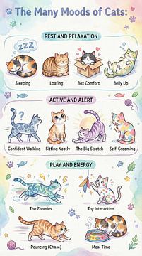 Eine Sammlung von zwölf Posen von  Katzen von Ariadna de Raadt-Goldberg