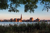 View over the Warnow river to the Hanseatic City of Rostock