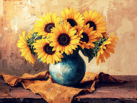 Sonnenblumen in einer blauen Vase von Joseph S Giacalone Photography