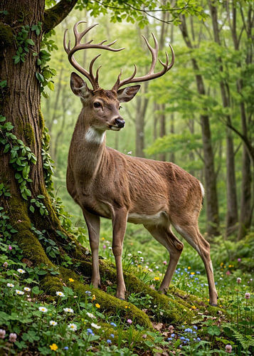 Un cerf majestueux se tenant debout dans une forêt verdoyante