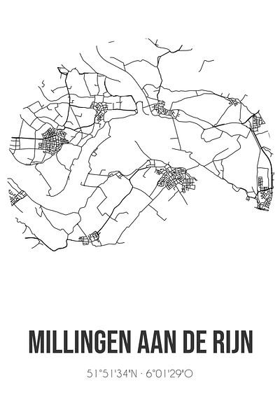 Millingen aan de Rijn (Gelderland) | Map | Black and white by Prints of Place