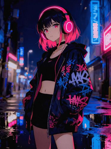 ANIME Streetwear Night Vibes - Graffiti Hoodie Cyberpunk City Glow