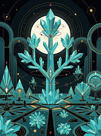 Kosmische kristalboom – Heilige geometrie – Hemelse maan – Grafische illustratie van The Deeper Way