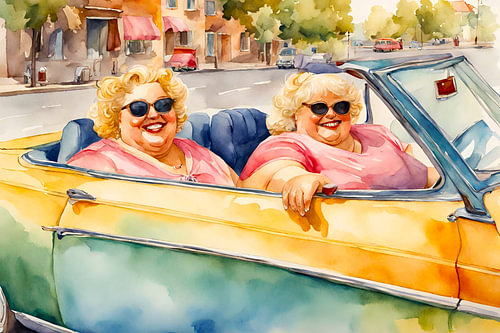 2 cosy ladies in a convertible