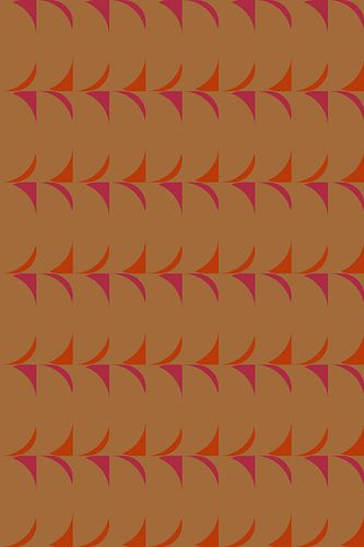 Retro kunst uit de jaren 70. Abstracte geometrische vormen in okergeel, oranje, roze.