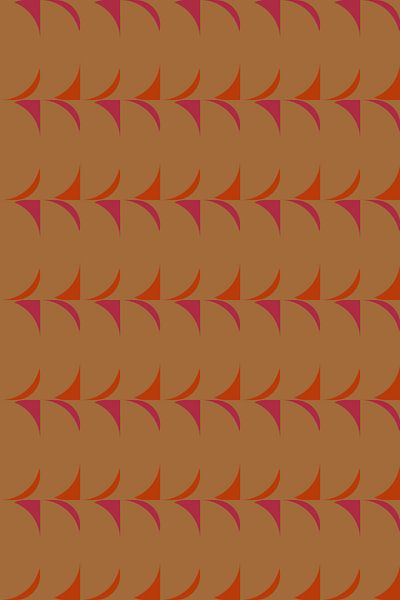 Retro kunst uit de jaren 70. Abstracte geometrische vormen in okergeel, oranje, roze. van Dina Dankers