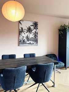 Palmen mit Auto schwarz und weiß Foto