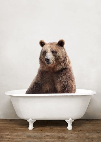Funny Grizzly Bear In Bathtub by Diana van Tankeren