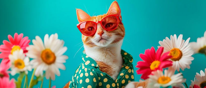 Stylish tomcat among colourful flowers by Poster Art Shop