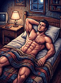 Muskulöser Mann, der im Bett ruht von Markus Gann