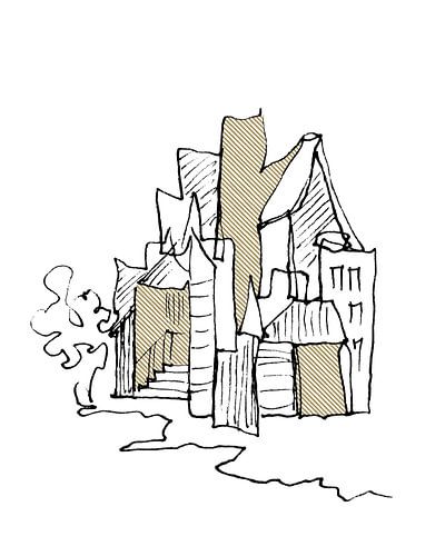 Tekening in één line - architectuur minimalistisch