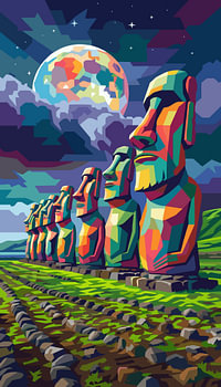 Moai-Insel – WPAP-Pop-Art-Illustration – Metallposter