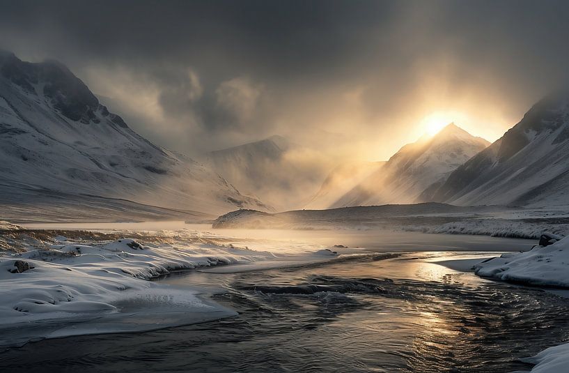 Mystisches Licht über Bergen von fernlichtsicht
