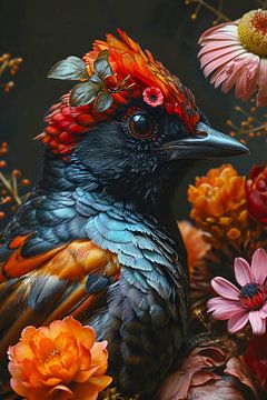 Vogel met kleurrijke bloemen van haroulita
