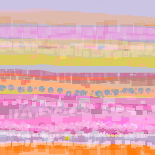 Geometrisch landschap met rechthoeken en cirkels 333 van Claudia Gründler