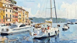 Portofino Italiaanse Rivièra Impressionistisch Digitaal kunstwerk van Dirk van der Ven