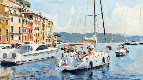 'Floating in Portofino': a modern painting of the famous harbour on the Italian Riviera in Italy