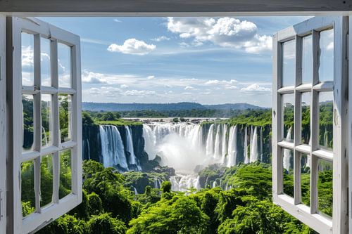 Venster uitzicht op waterval