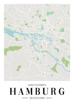 Plan de ville de Hambourg Poster - Carte minimaliste de la ville hanséatique sur Poster Art Shop