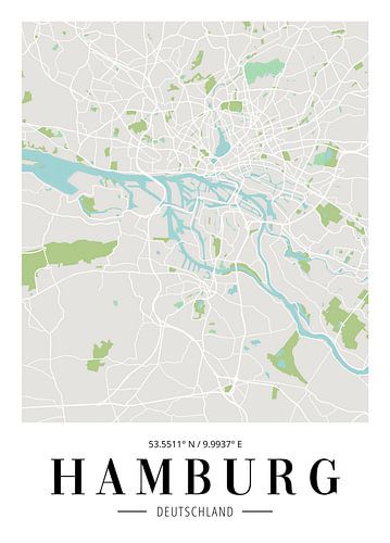 Hamburg stadsplattegrond poster - Minimalistische kaart van de Hanzestad