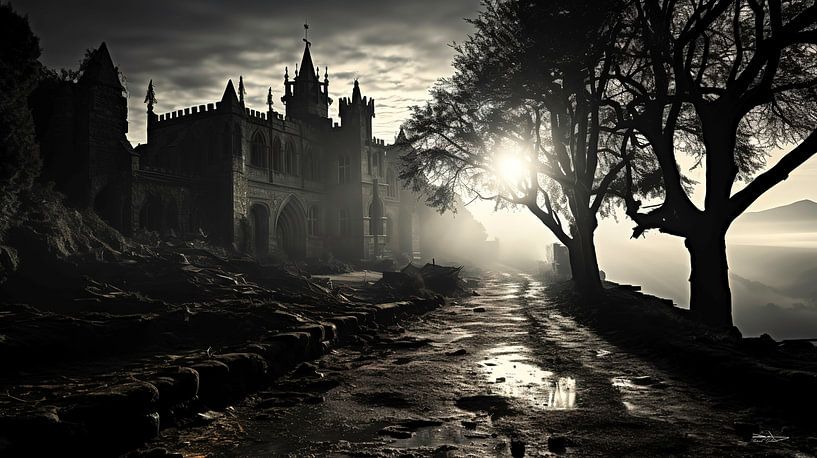 vieux bâtiment en noir et blanc avec une lumière dramatique par Gelissen Artworks